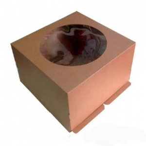 Коробка для торта с окном Микрогофрокартон крафт 30х30х19 см