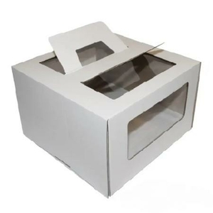 Коробка для торта с ручками белая 22х22х15 см