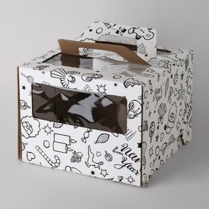 Коробка для торта с ручками Новогодняя 26х26х20 см
