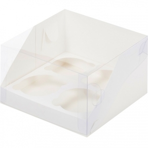 Упаковка на 4 капкейка белая с пластиковой крышкой