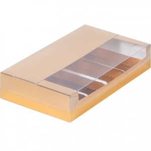 Упаковка для эклеров и эскимо золото с пласт. крышкой 25х15х5 см