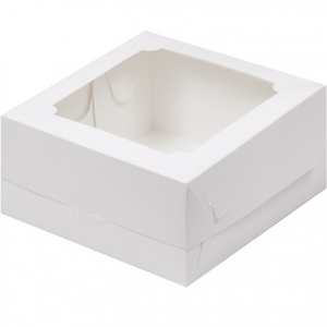 Упаковка для бенто-торта белая с окном 160х160х80 мм